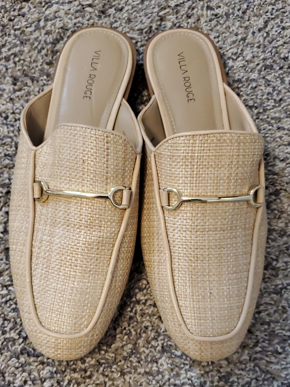 Villa Rouge Women's Natural Raffia Slip-On Mules with Gold Bit